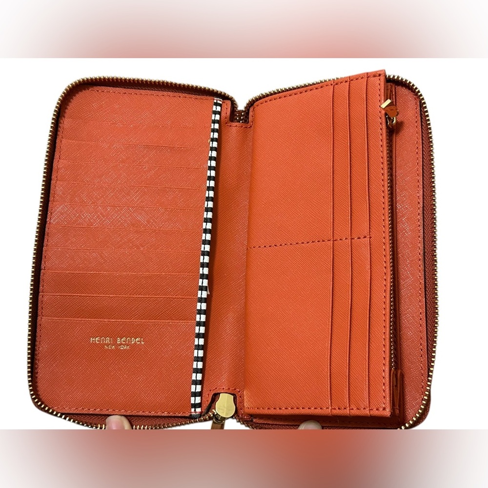 Henri Bendel Zip Around Wallet Orange Saffiano Leather - Picture 8 of 10
